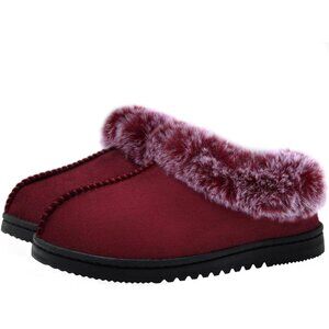 Women's Burgundy Fuzzy Cozy Fur Memory Foam  Rubber Sole Slippers Boots Shoes
